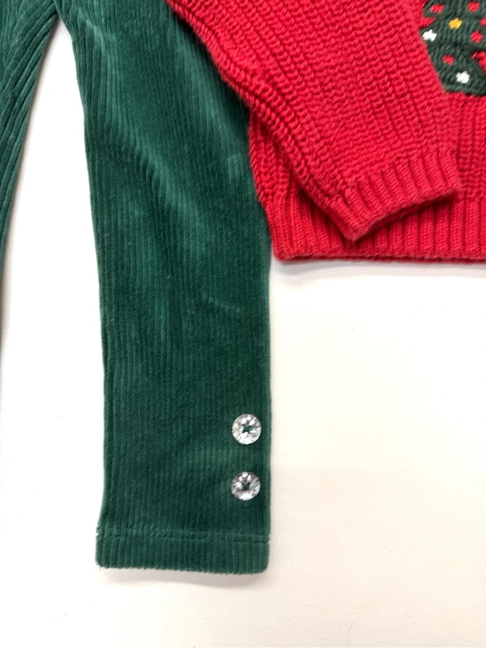 Gymboree Christmas Holiday Santa Red Sweater Green Velour Leggings Outfit